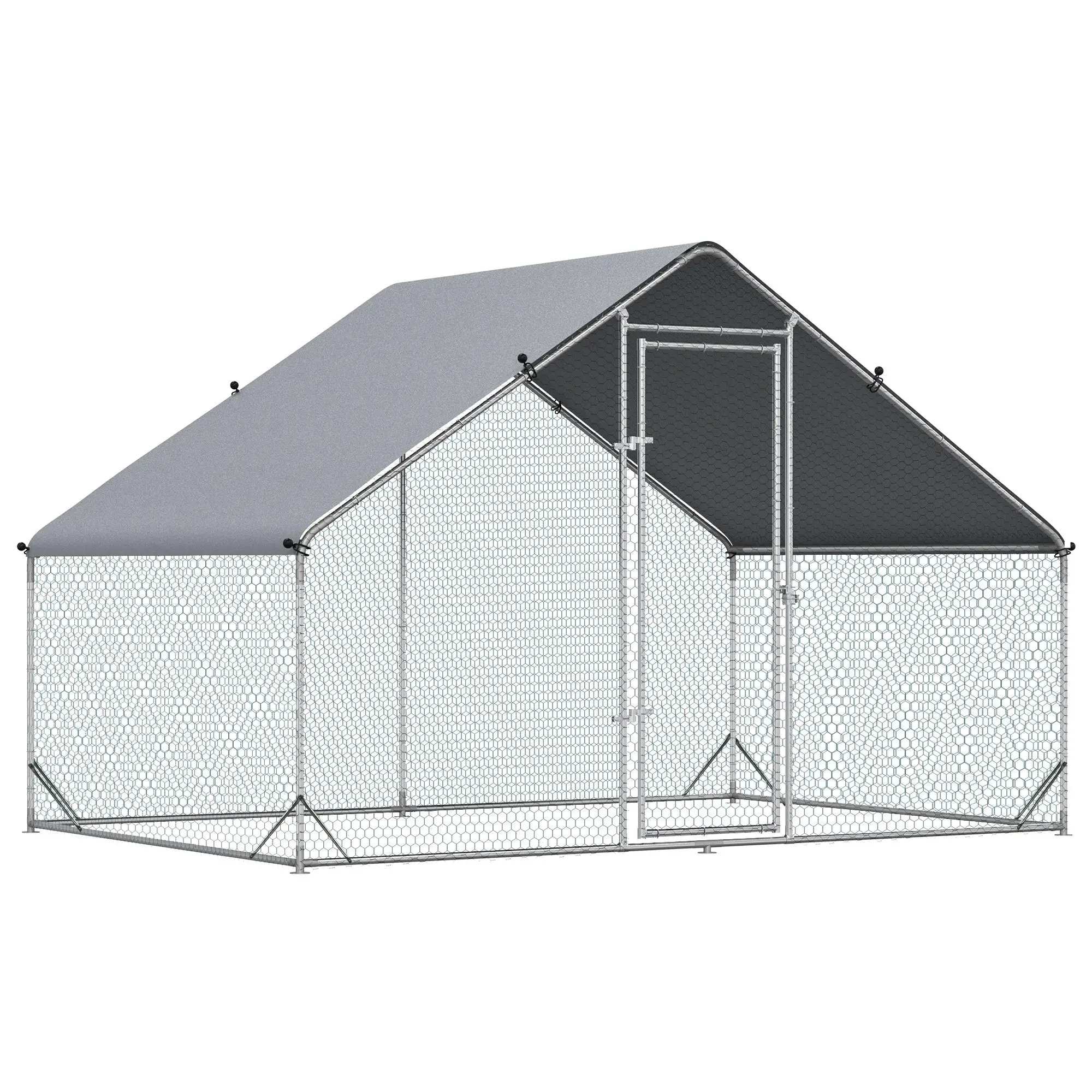 Pawhut Walk In Chicken Run Galvanized Chicken Coop Hen House w/ Water-Resist Cover - Chicken Coop