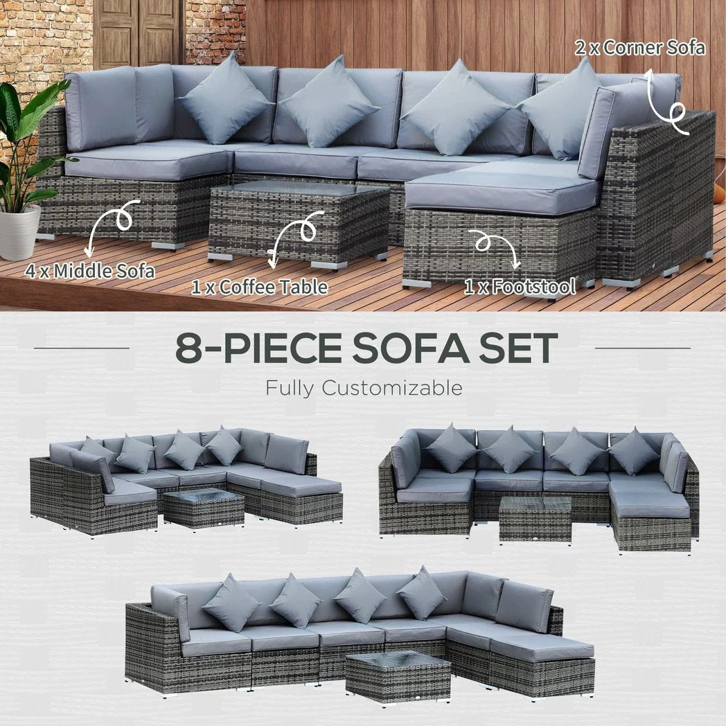 Outsunny 8 Pcs Rattan Sofa Set W/Cushions - Garden Sofa Sets