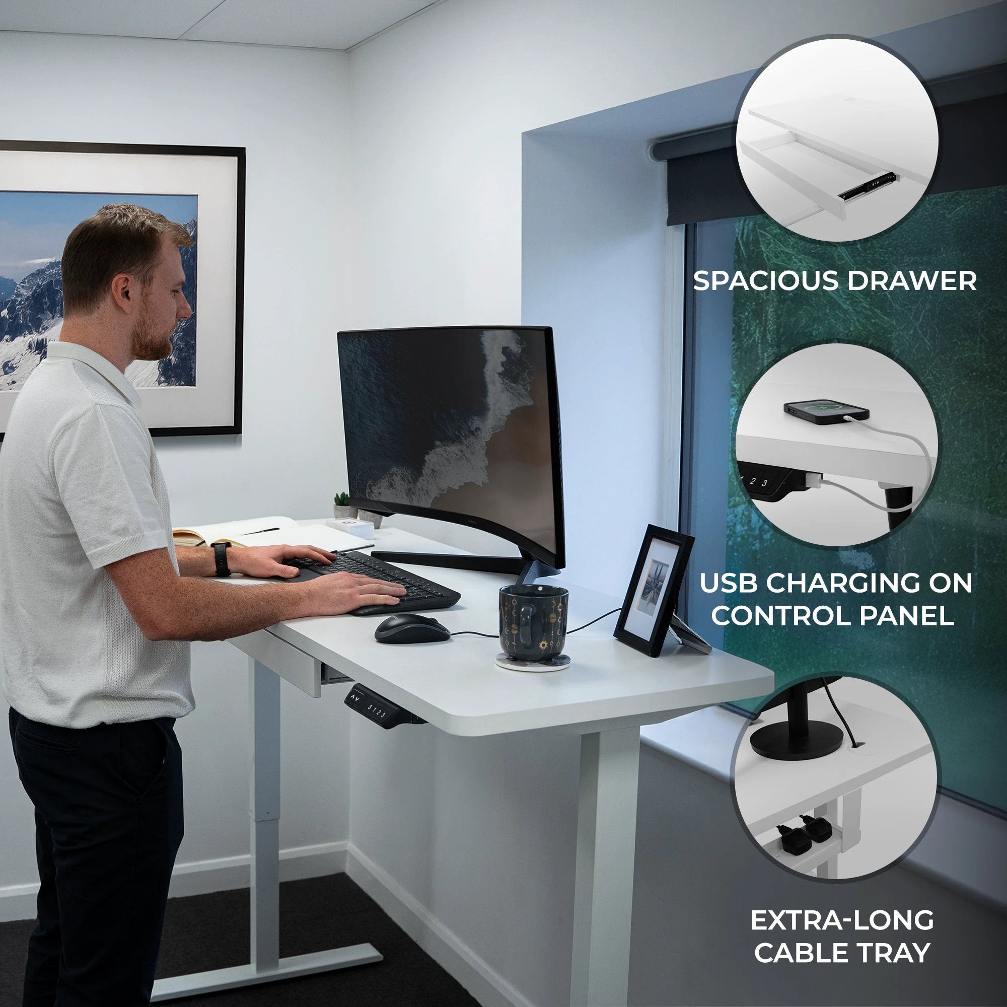 Electric Standing Desk With Drawer - 160cm x 60cm by Monster Shop