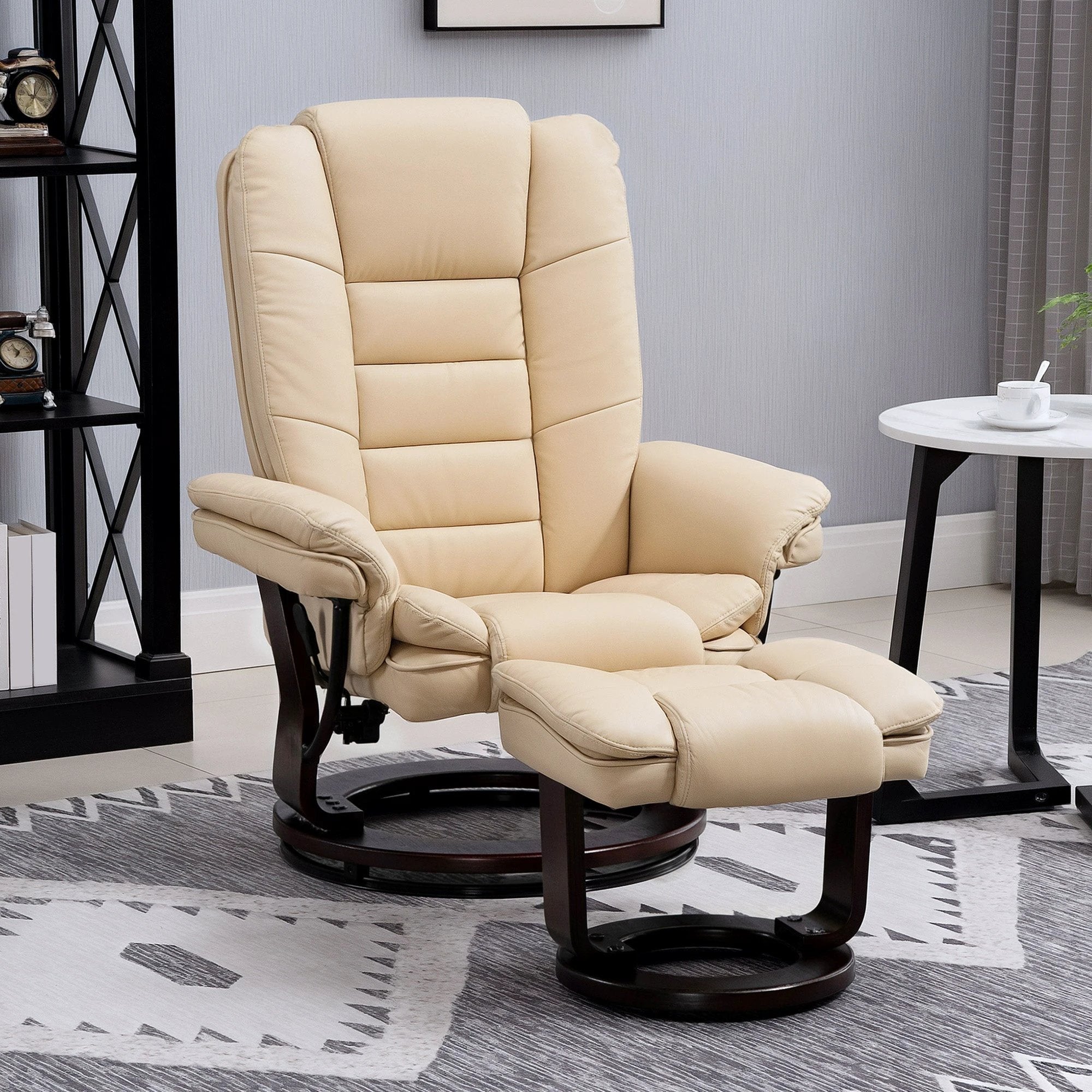 HOMCOM HOMCOM Swivel Manual Recliner and Footrest Set PU Leather Lounge Chair Beige - Recliner