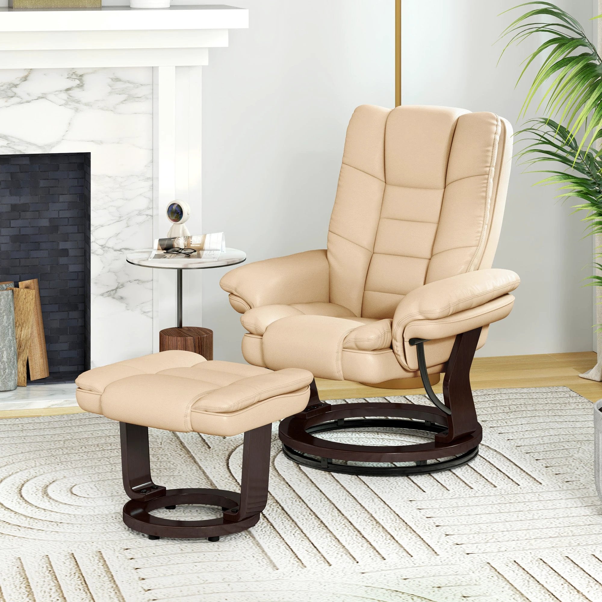 HOMCOM HOMCOM Swivel Manual Recliner and Footrest Set PU Leather Lounge Chair Beige - Recliner
