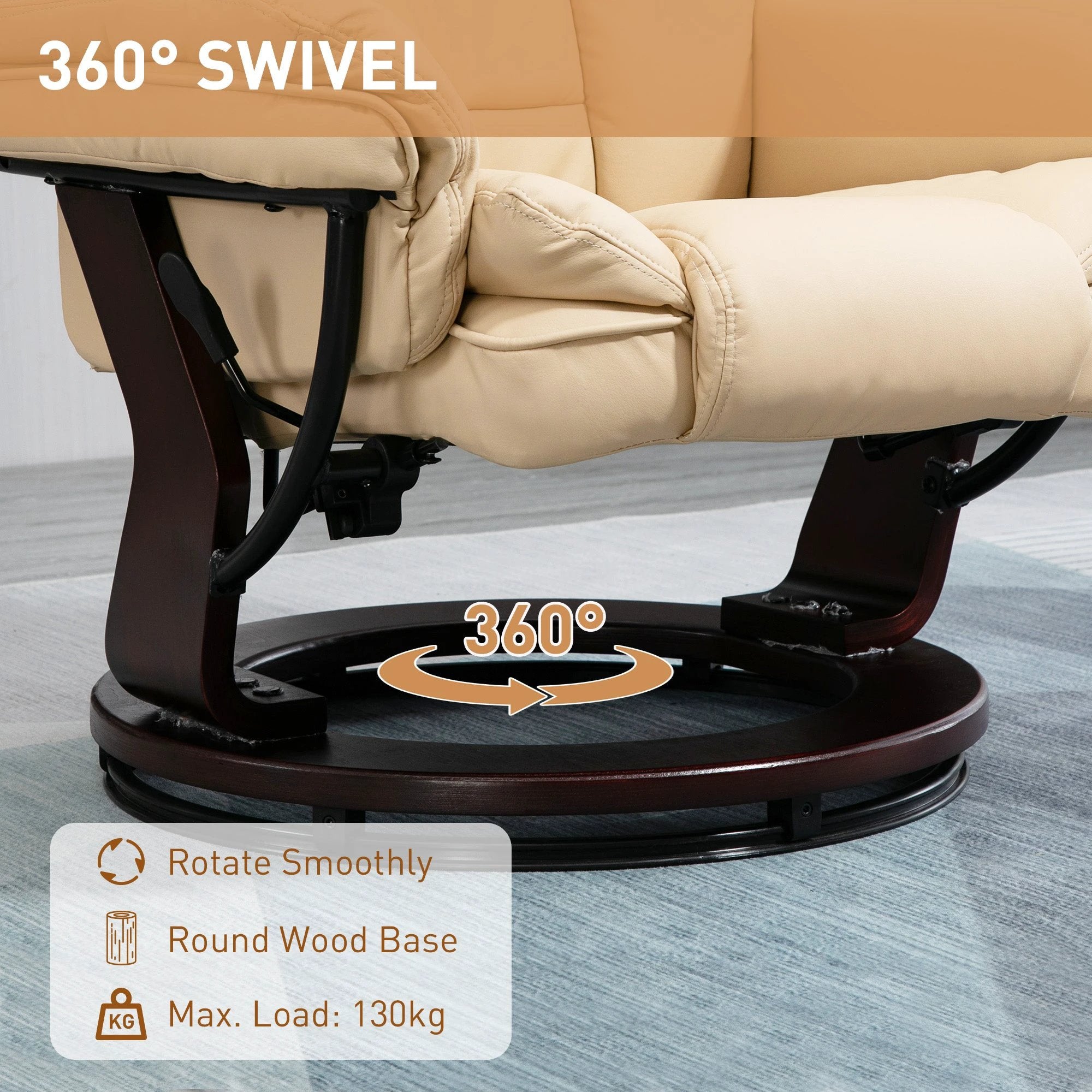 HOMCOM HOMCOM Swivel Manual Recliner and Footrest Set PU Leather Lounge Chair Beige - Recliner