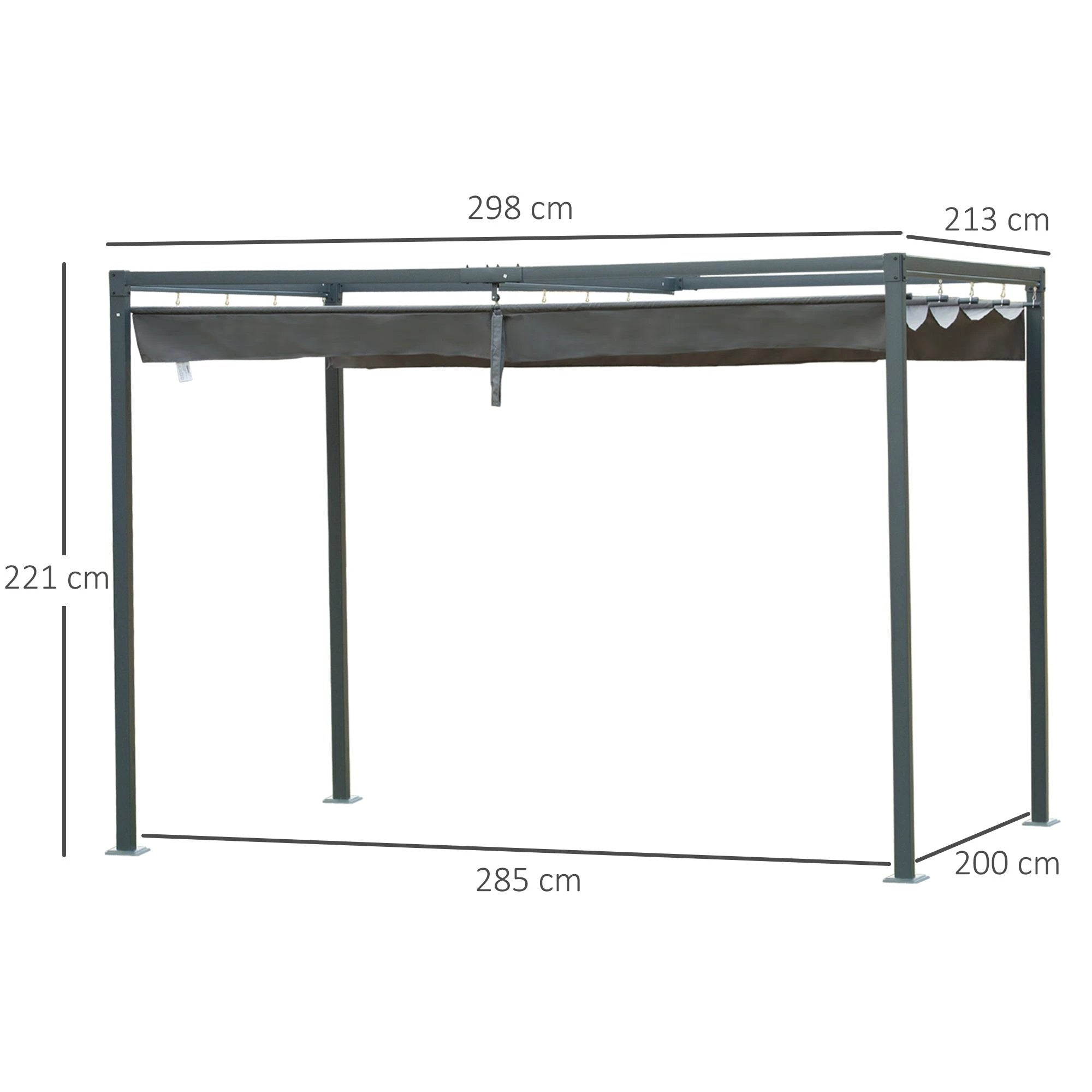 Outsunny Metal Pergola Gazebo Patio Sun Shelter Grape Tent Retractable Canopy Grey - Gazebos