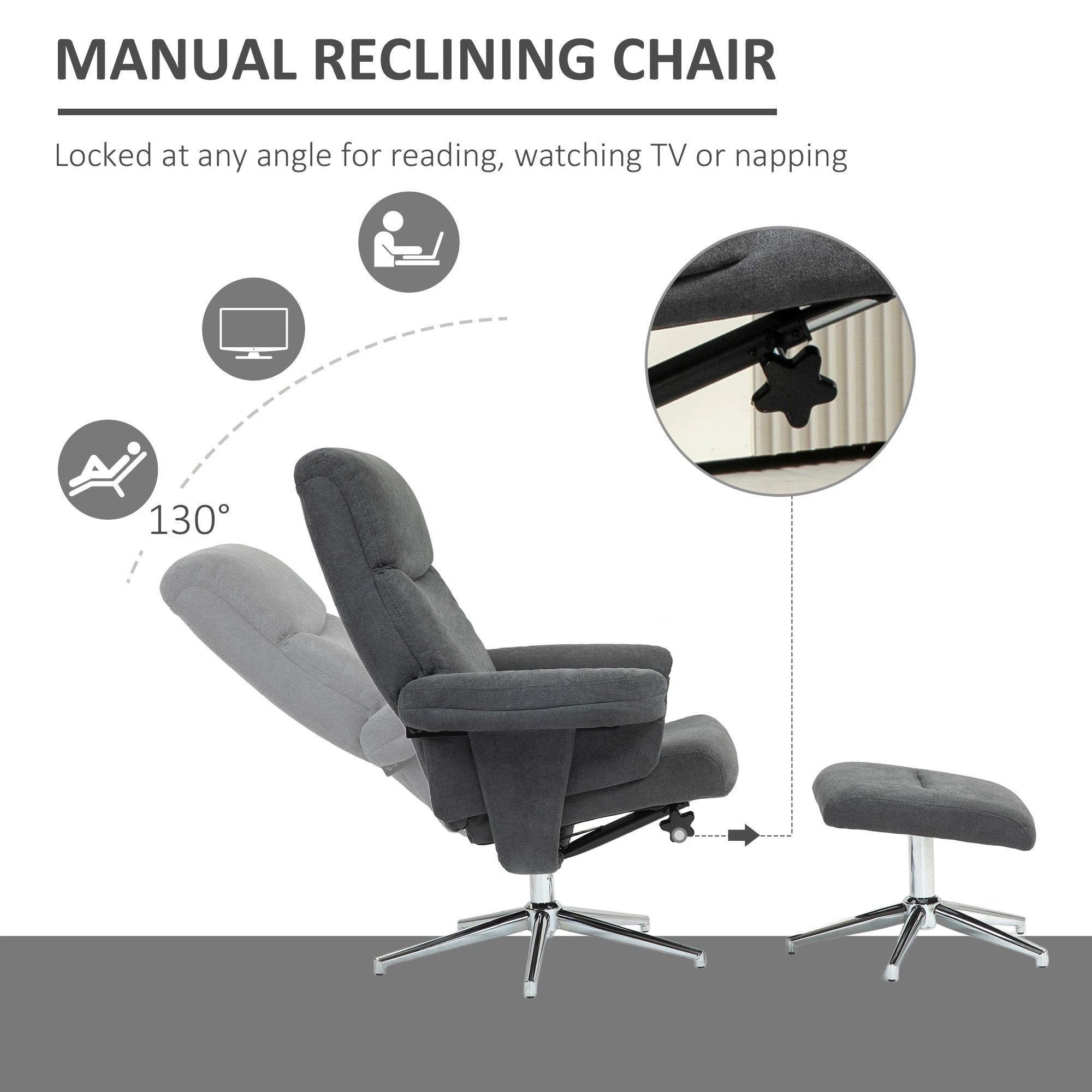 HOMCOM Recliner Chair with Footstool with Adjustable Back - Recliner
