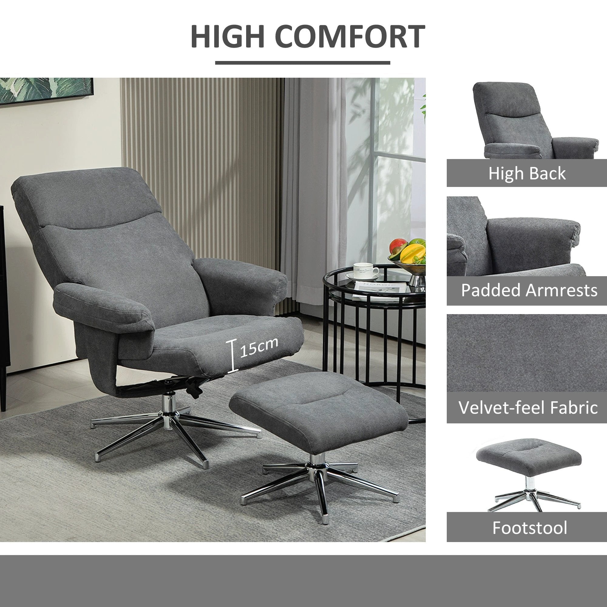 HOMCOM Recliner Chair with Footstool with Adjustable Back - Recliner