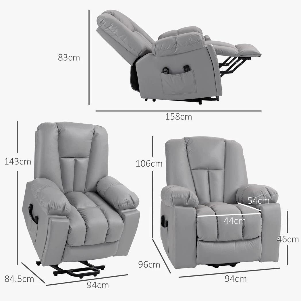 HOMCOM Riser and Recliner Chair for Elderly, Quick Assembly, Light Grey - Recliner