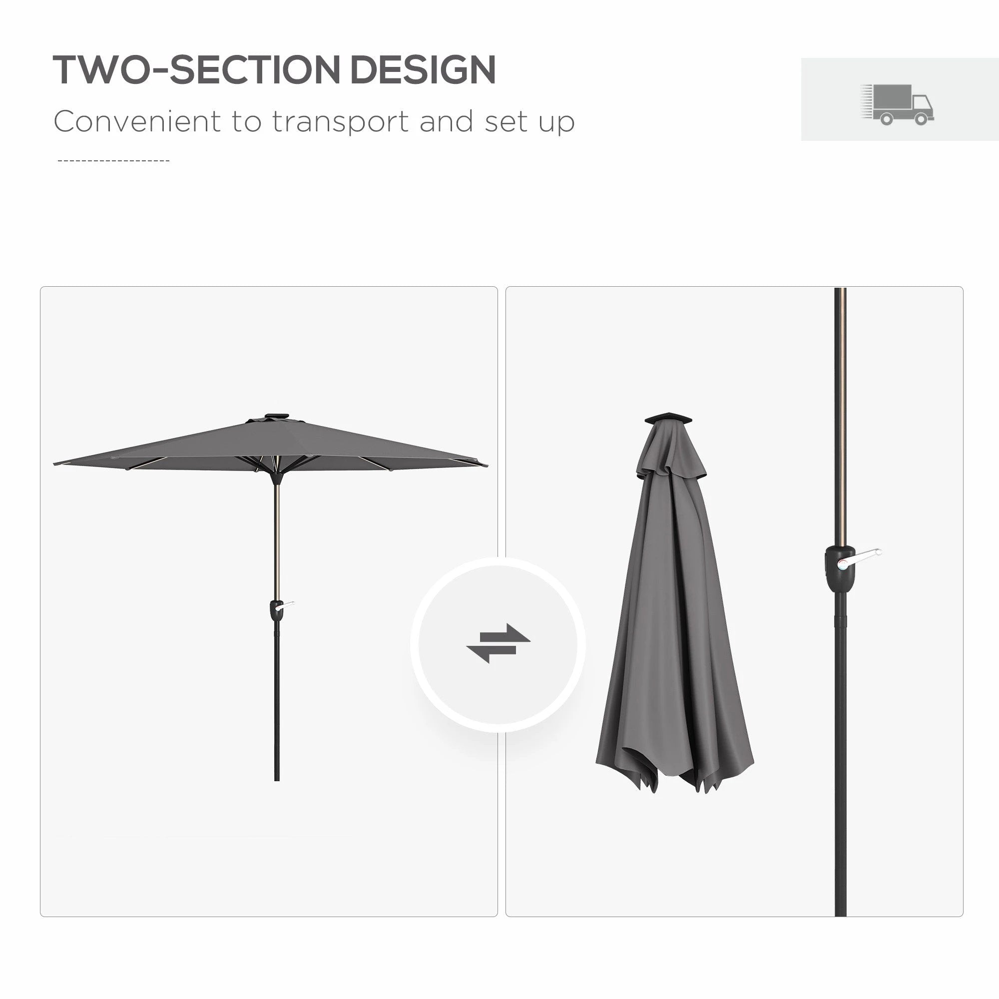 Outsunny Outsunny Solar Patio Garden Parasol with Lights for Outdoor, Charcoal Grey - Parasol