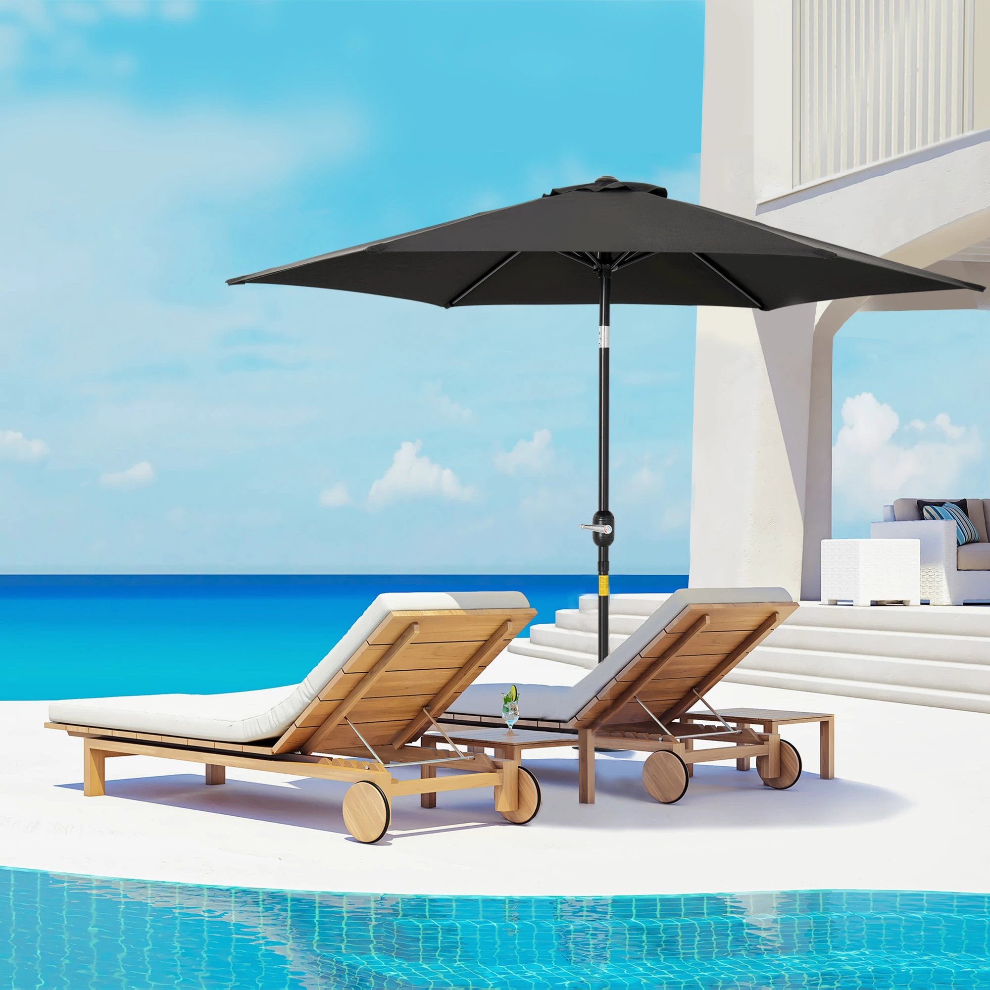 Outsunny Patio Umbrella Parasol Sun Shade Garden Aluminium Black 2.7M by Outsunny