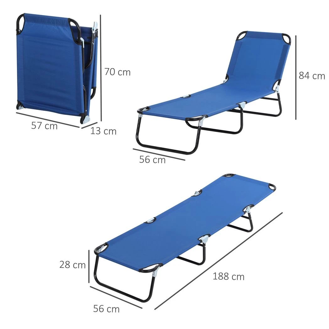 Outsunny Portable Folding Sun Lounger 4-Position Adjustable Backrest Relaxer Recliner - Sun Lounger
