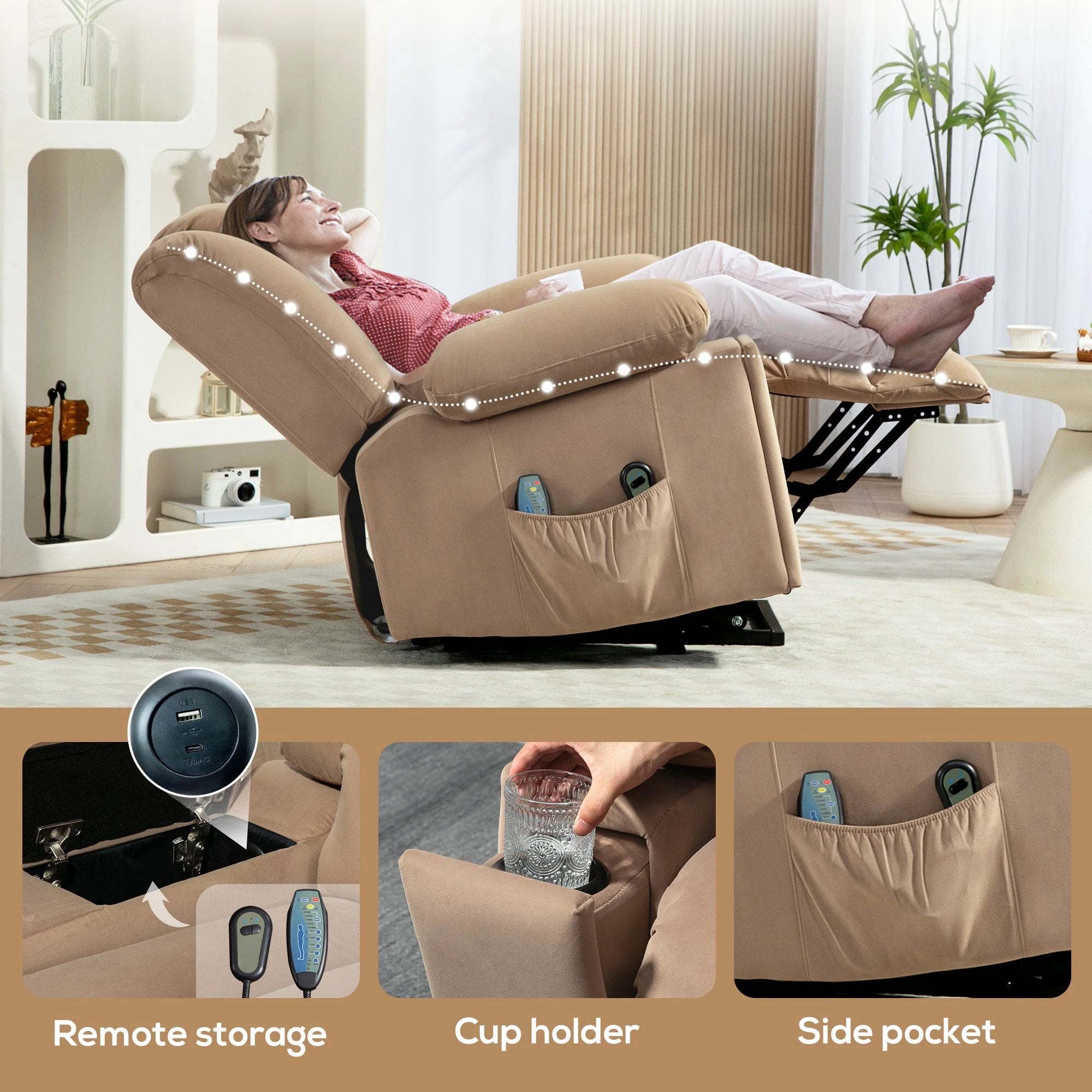 HOMCOM Power Lift Recliner Chair with Vibration Massage, USB by HOMCOM