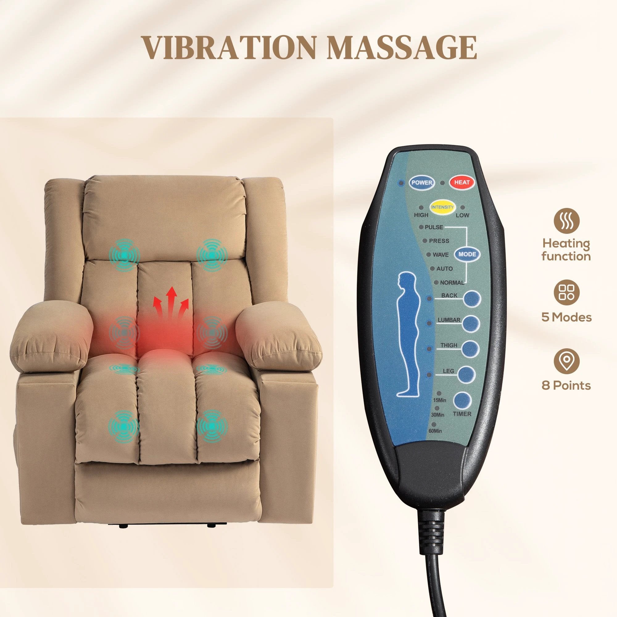 HOMCOM Power Lift Recliner Chair with Vibration Massage, USB by HOMCOM