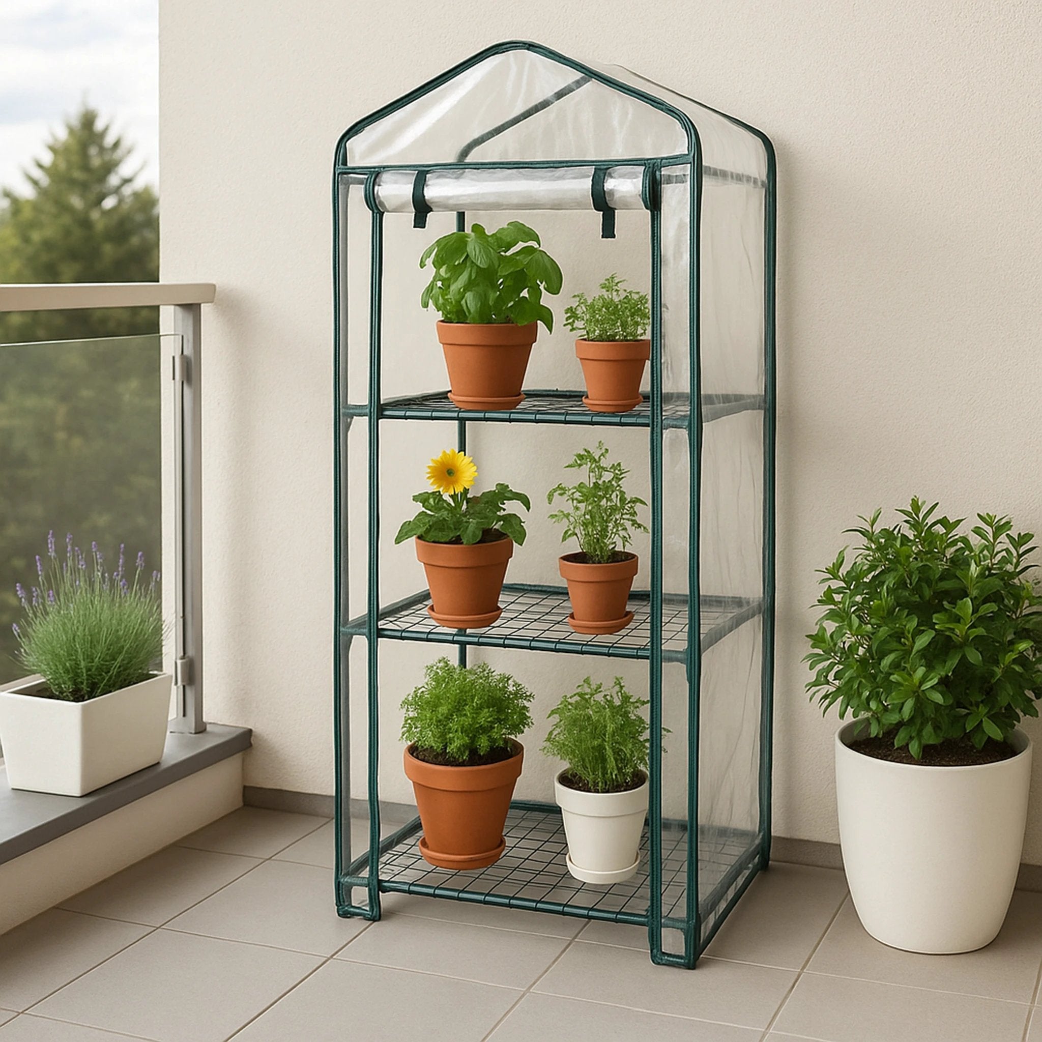 Mini Greenhouse 4 Tier with Plastic Cover by Monster Shop