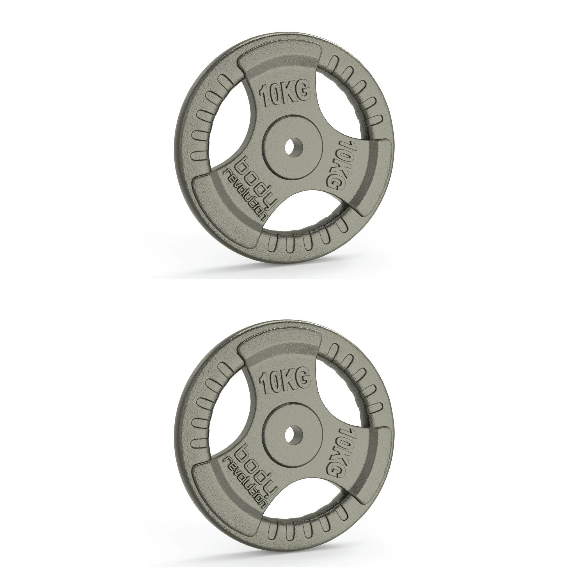 2x 10kg Cast Iron Weight Plates - 1" Standard Tri Grip by Monster Shop