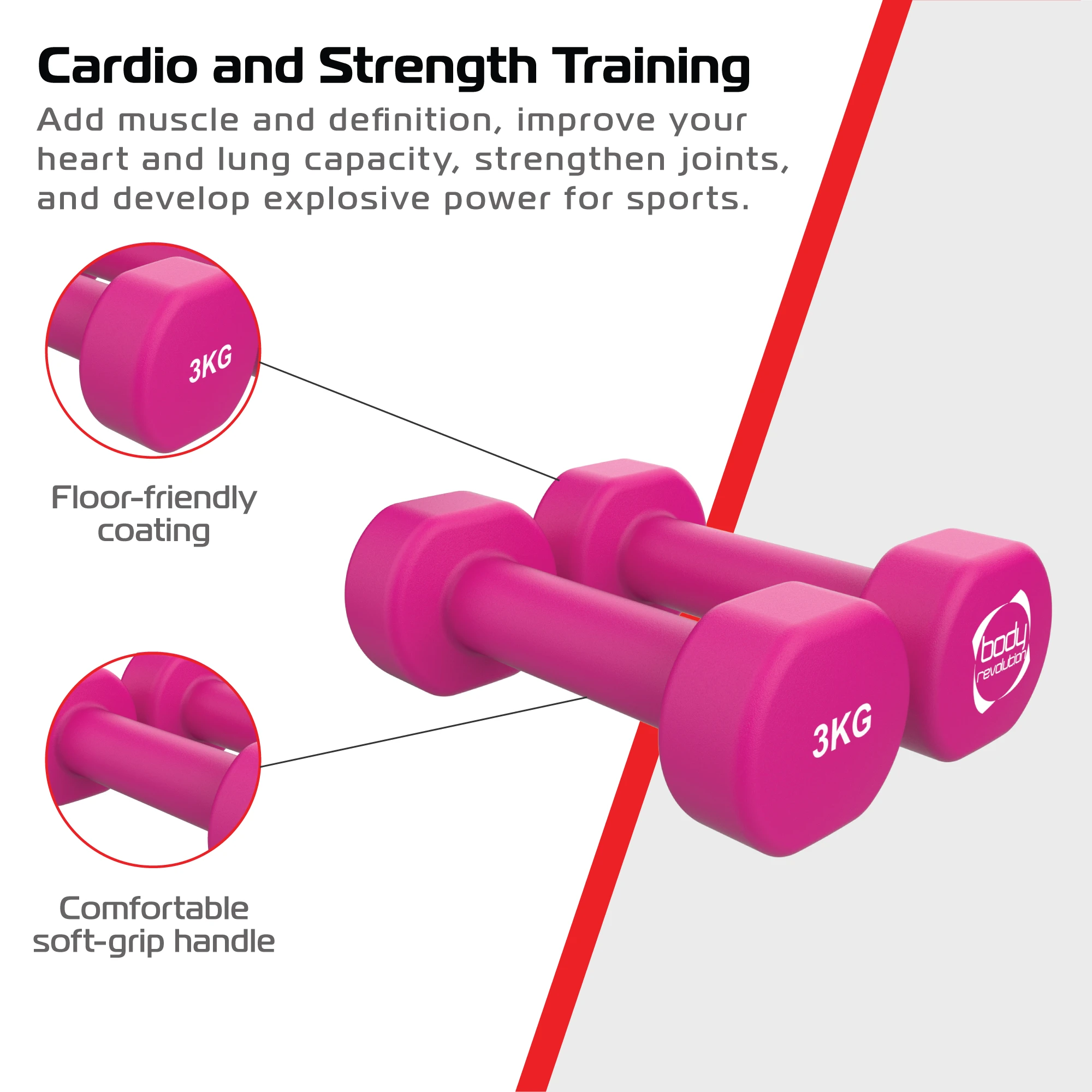 Monster Shop 2 x 3KG Neoprene dumbbells -