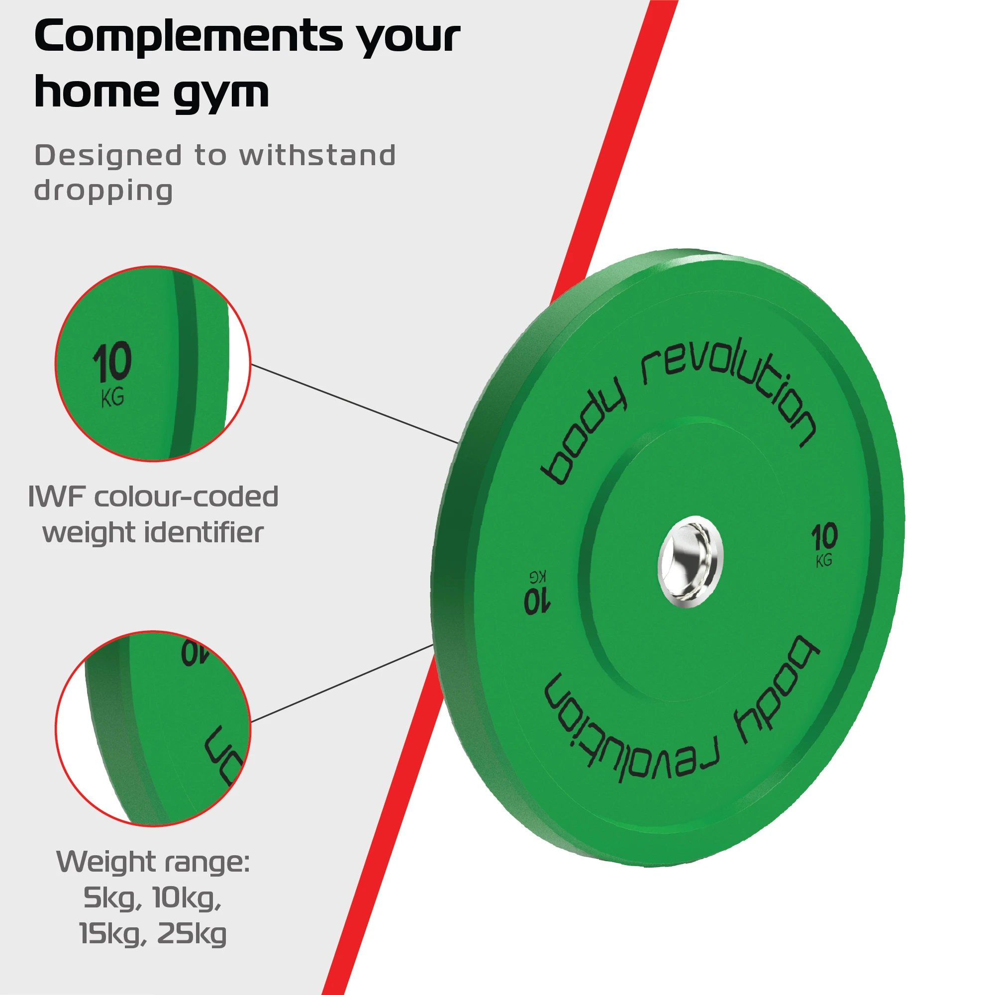 Monster Shop Body Revolution 2 x 10Kg Green Olympic Bumper Plates -