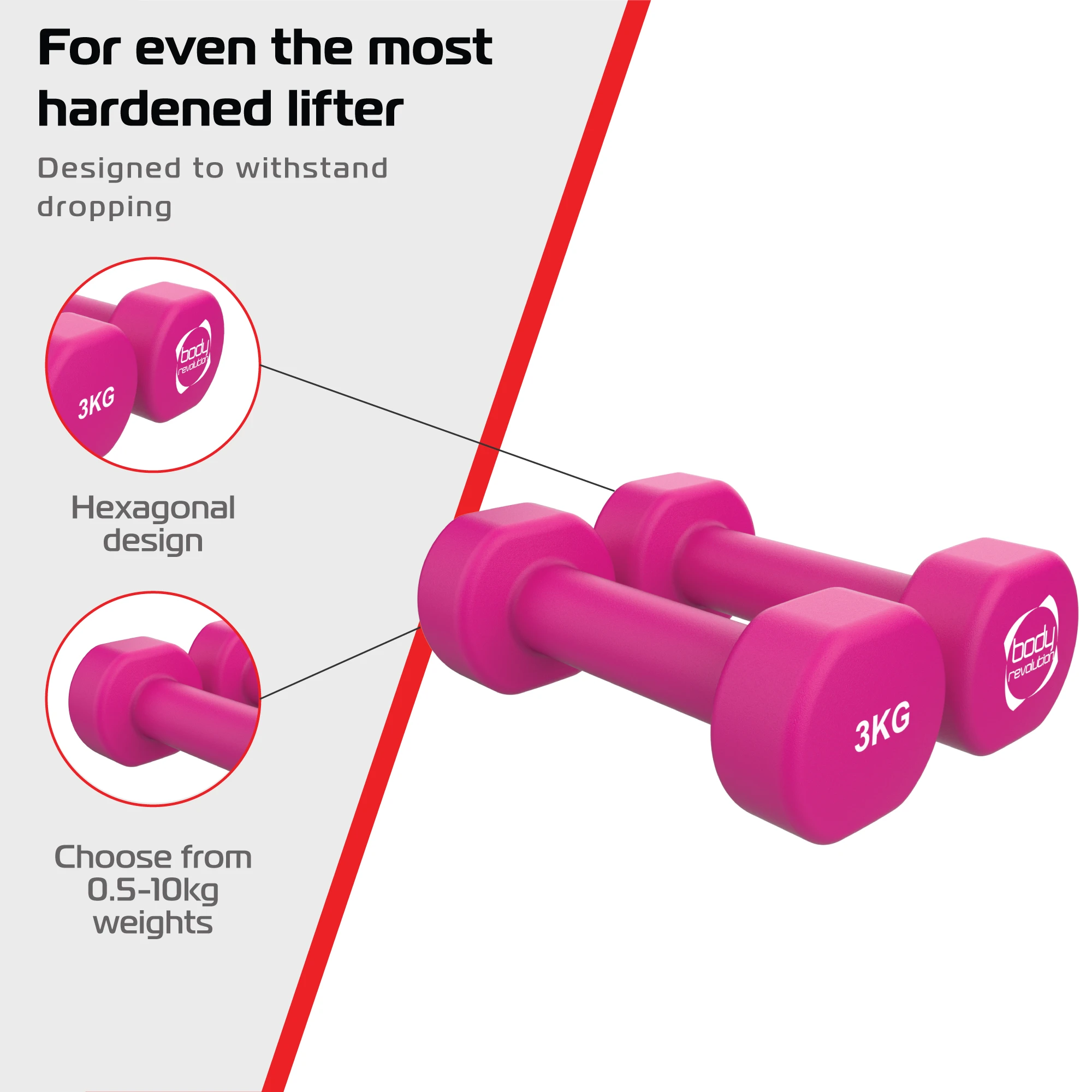 Monster Shop 2 x 3KG Neoprene dumbbells -