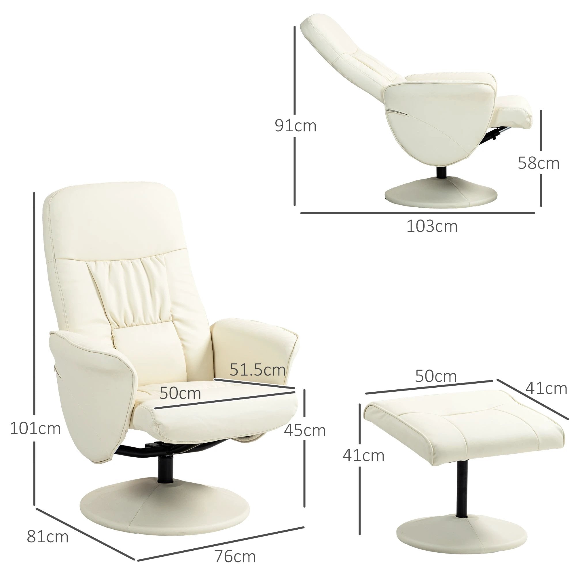 HOMCOM PU Leather Armchair and Footrest Swivel Recliner w/ Ottoman by HOMCOM