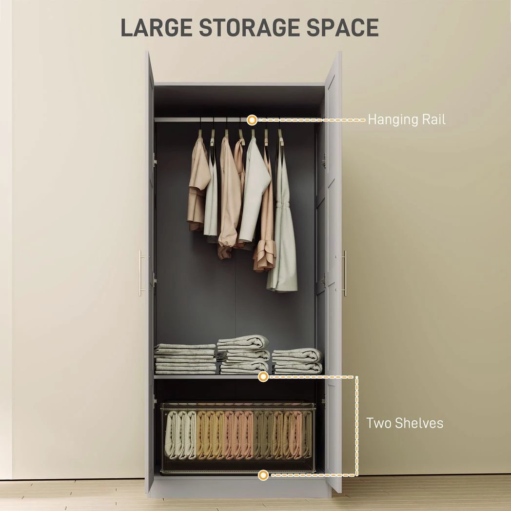 HOMCOM HOMCOM Wardrobe for Bedroom, Double Wardrobe with Hanging Rail - Wardrobe