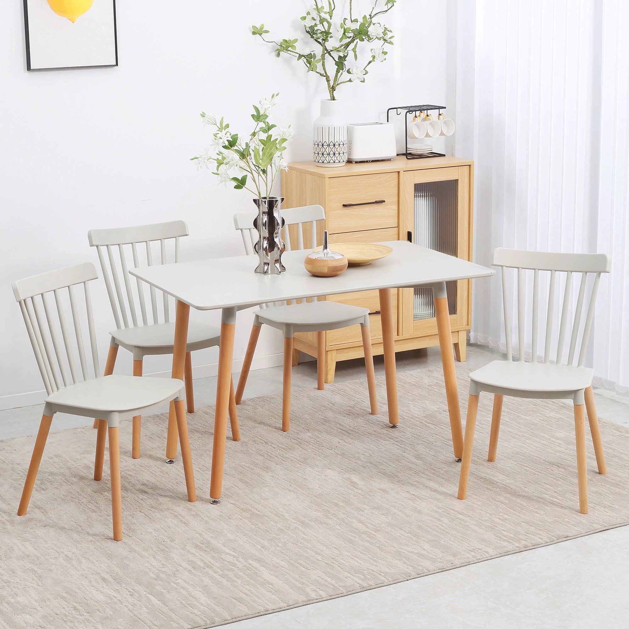 HOMCOM 5 Piece Dining Table and Chairs Set with Wood Legs for Small Spaces - Dining Set