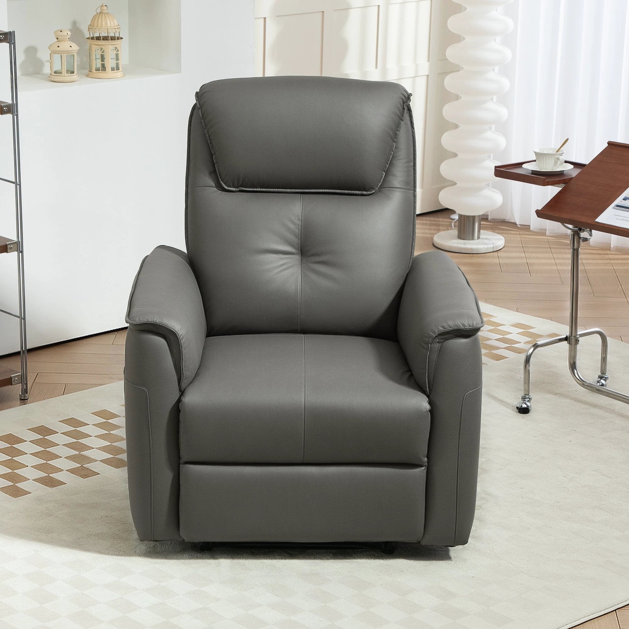 HOMCOM Recliner Armchair with Spring Cushion Adjustable Leg Rest Light Grey - Recliner