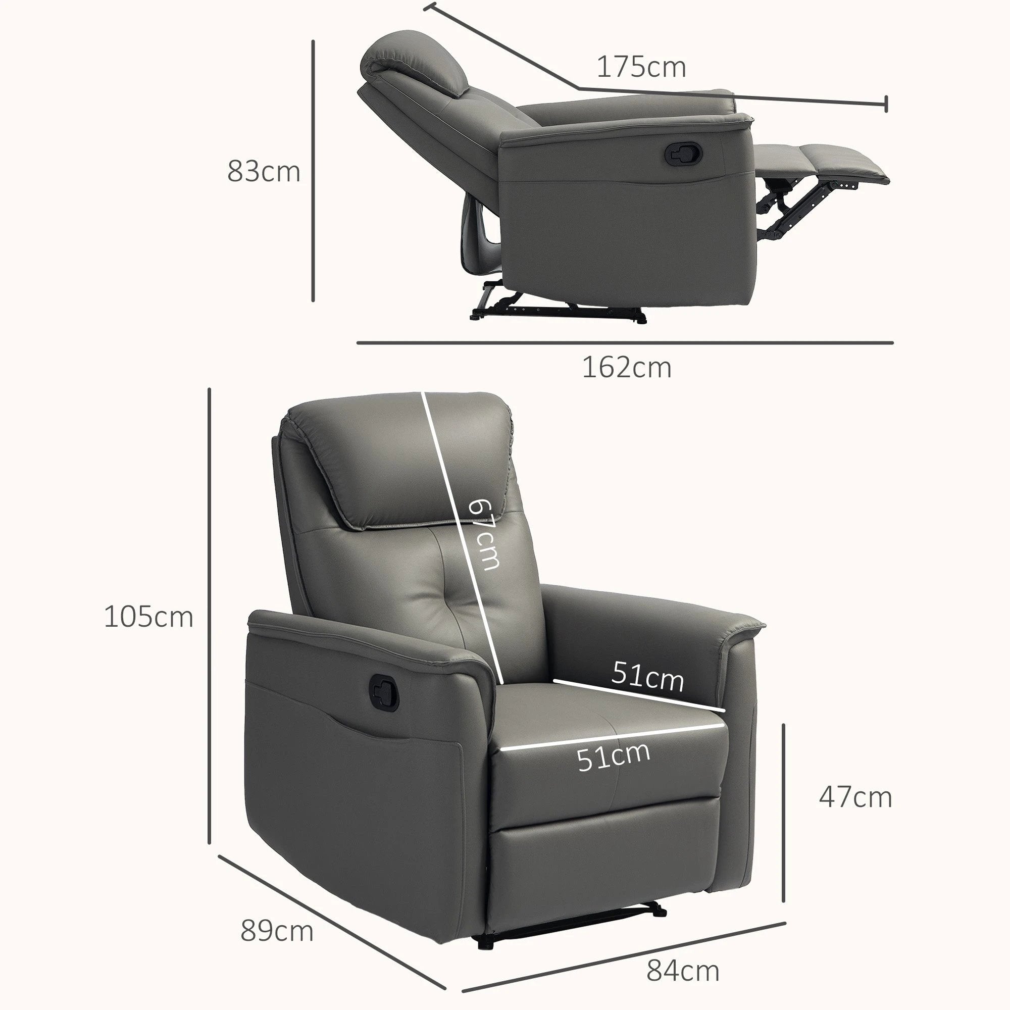 HOMCOM Recliner Armchair with Spring Cushion Adjustable Leg Rest Light Grey by HOMCOM