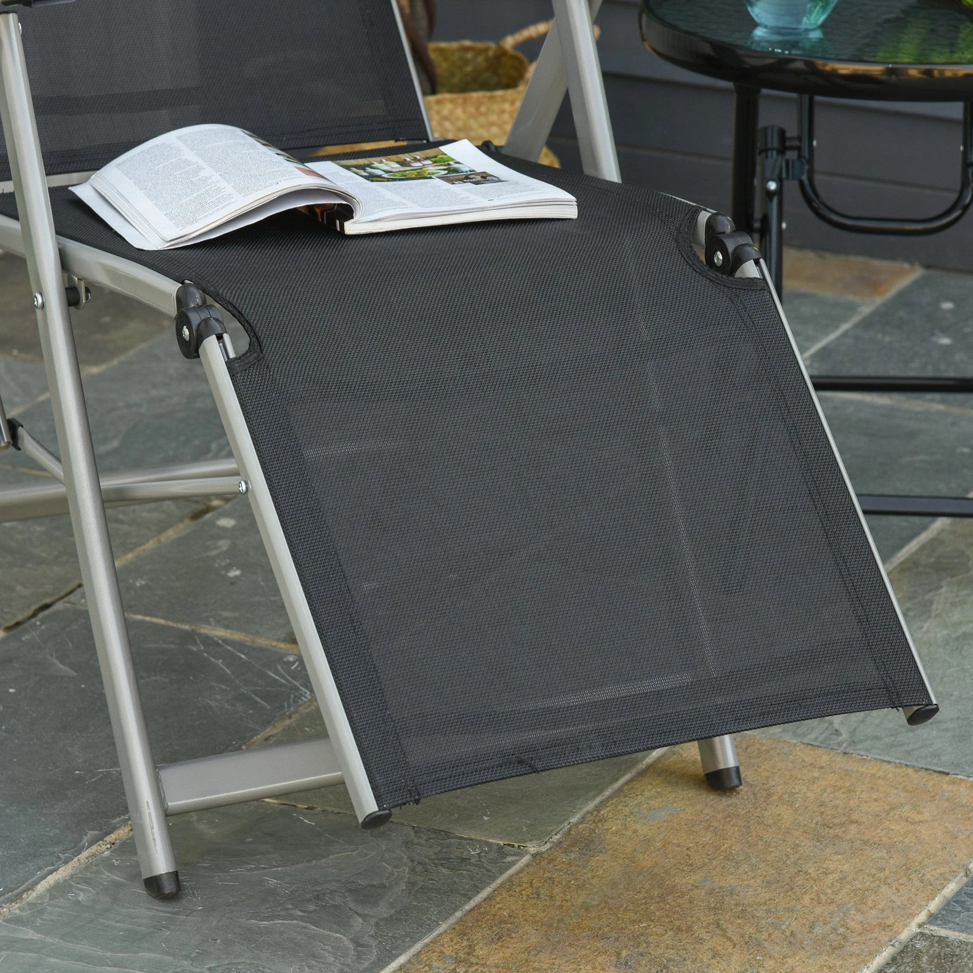 Outsunny Sun Lounger 10-Position Adjustable Folding Reclining Chairs with Footrest-Grey - Sun Lounger