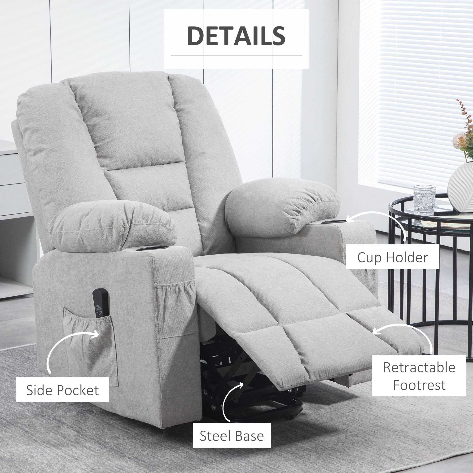 HOMCOM HOMCOM Riser and Recliner Chair w/ Remote, Lift Chair for Elderly, Light Grey - Recliner