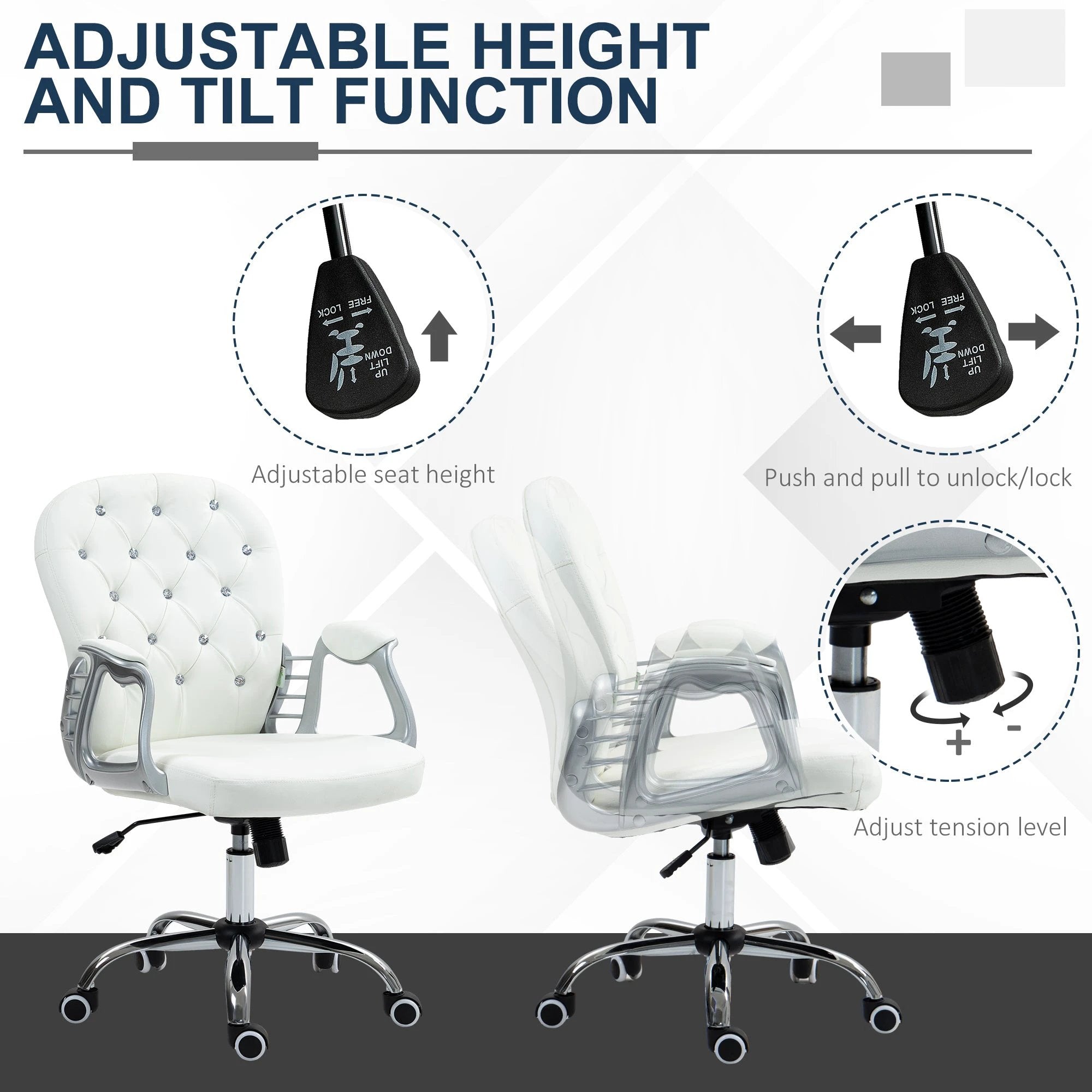 Vinsetto Vinsetto Office Chair PU Diamante Padded Ergonomic 360° Swivel - Office Chair
