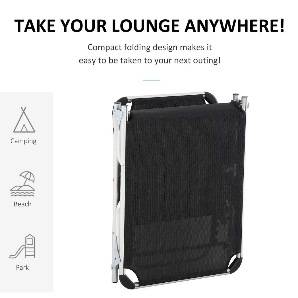 Outsunny Foldable Reclining Sun Lounger Lounge Chair Camping Bed Cot with Pillow - Sun Lounger