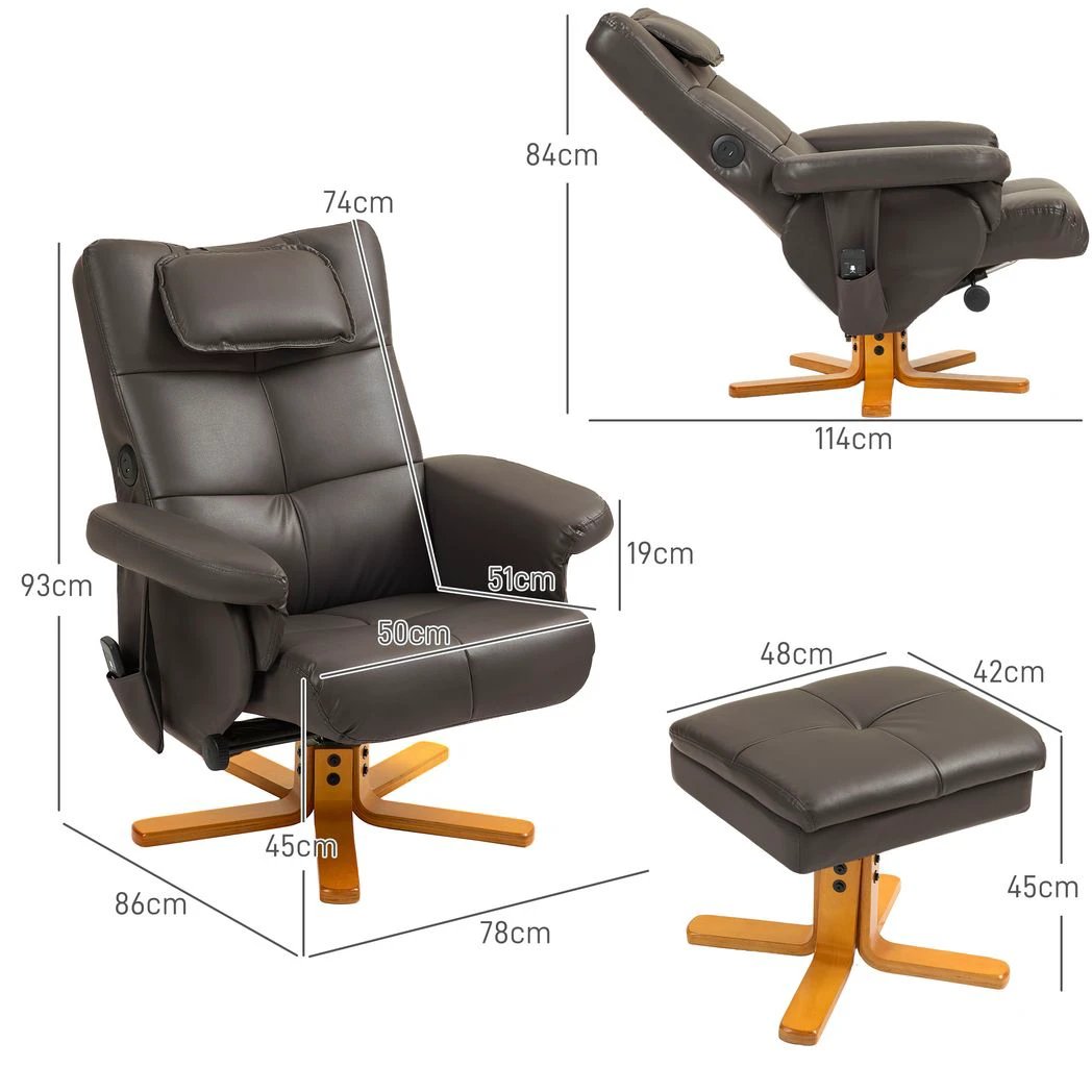 HOMCOM Massage Recliner Chair with Footstool and Hidden Storage - Recliner