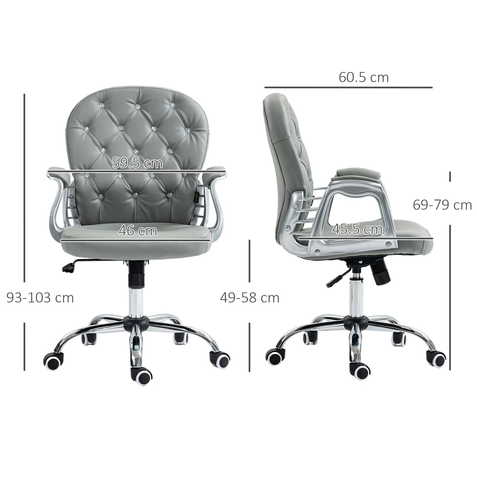 Vinsetto Office Chair PU Diamante Padded Ergonomic 360° Swivel by Vinsetto