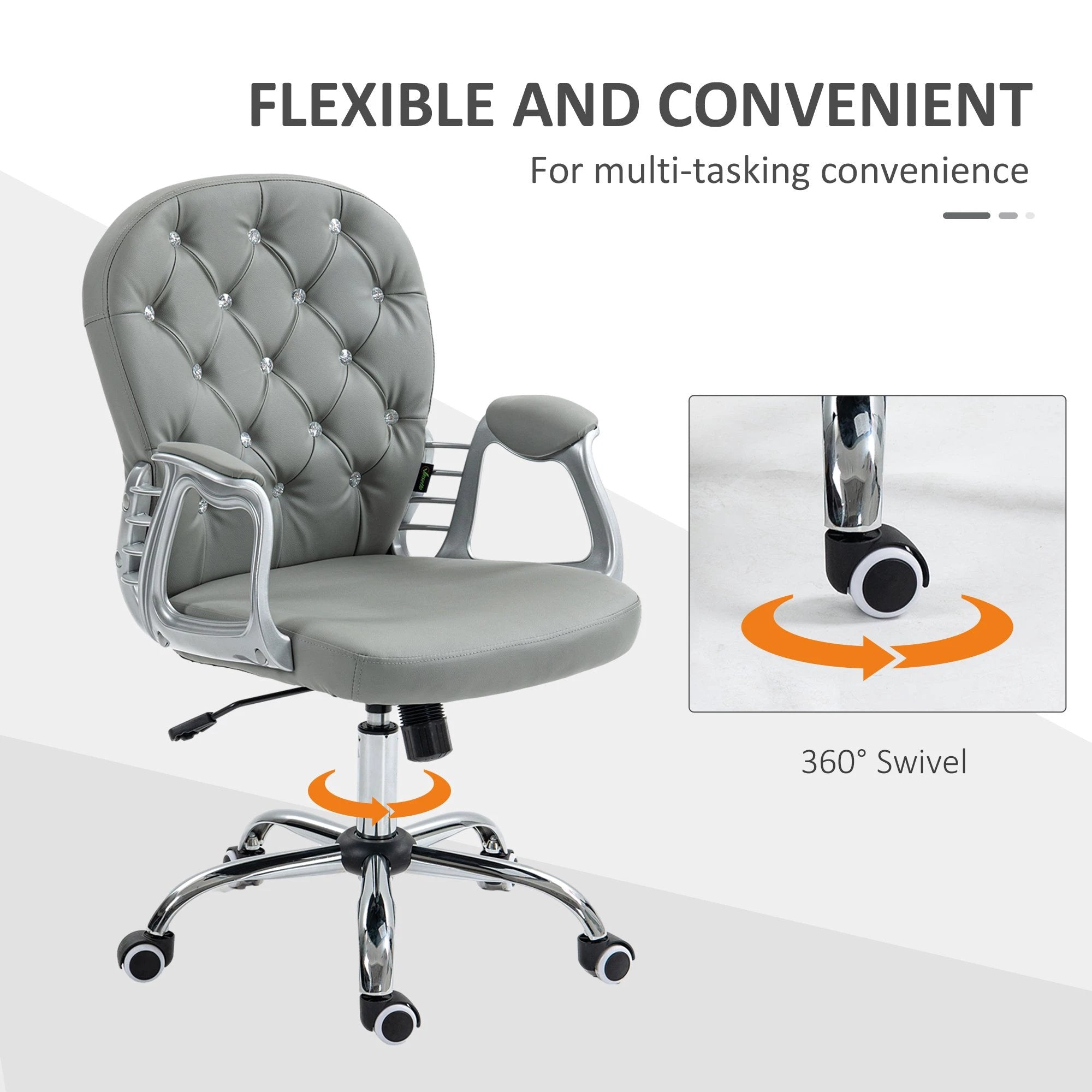 Vinsetto Office Chair PU Diamante Padded Ergonomic 360° Swivel by Vinsetto