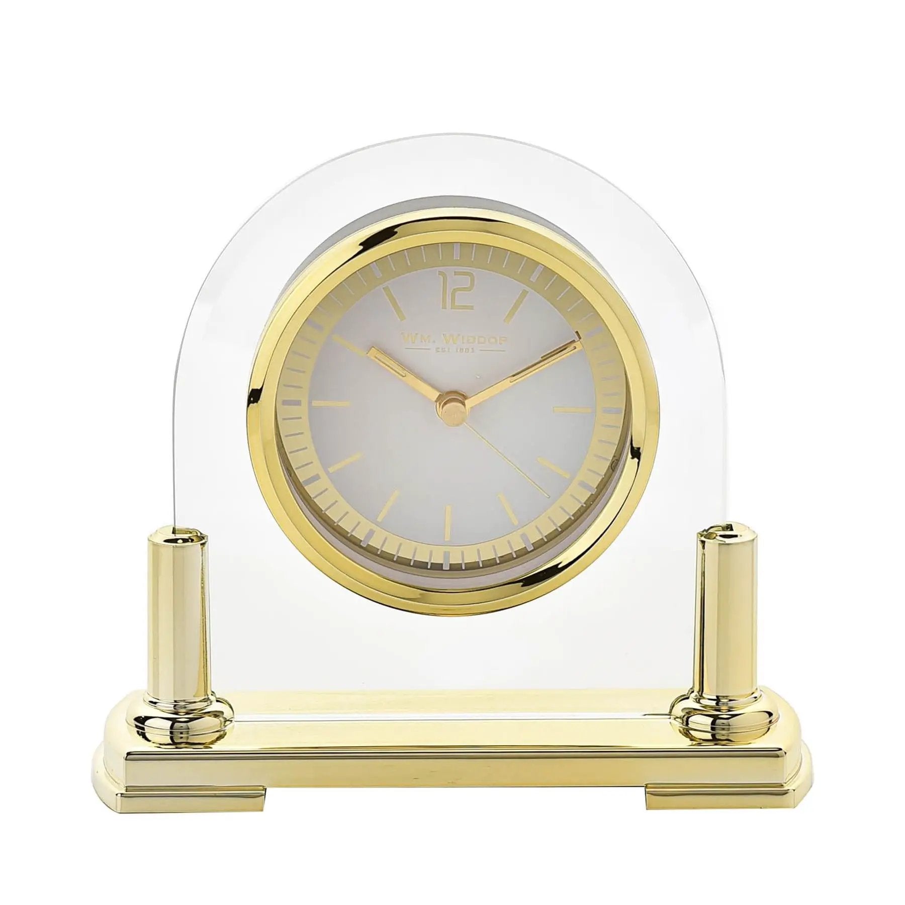 Widdop Wm.Widdop Glass Mantel Clock 2 Tone Dial Gold Stand - Clock