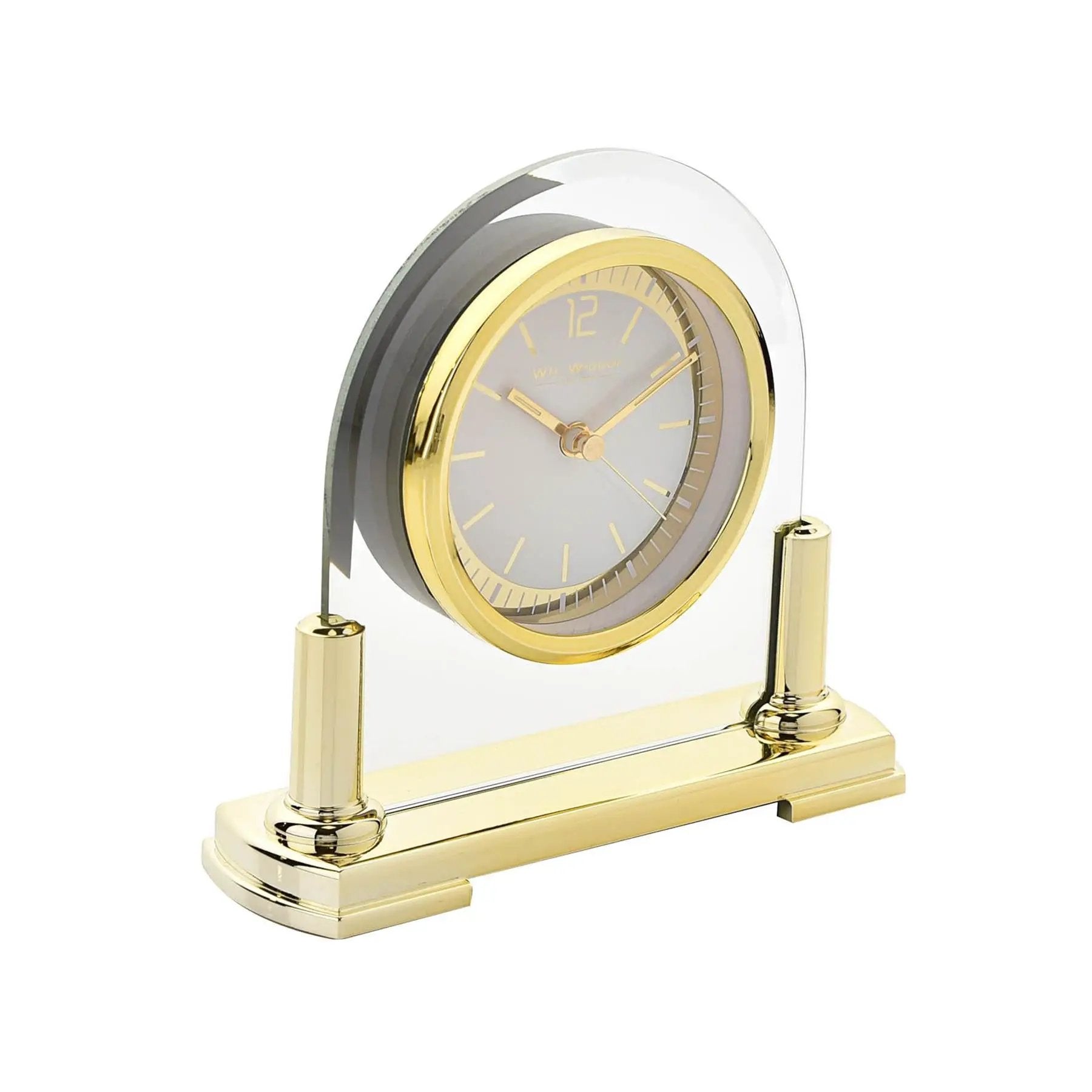 Widdop Wm.Widdop Glass Mantel Clock 2 Tone Dial Gold Stand - Clock