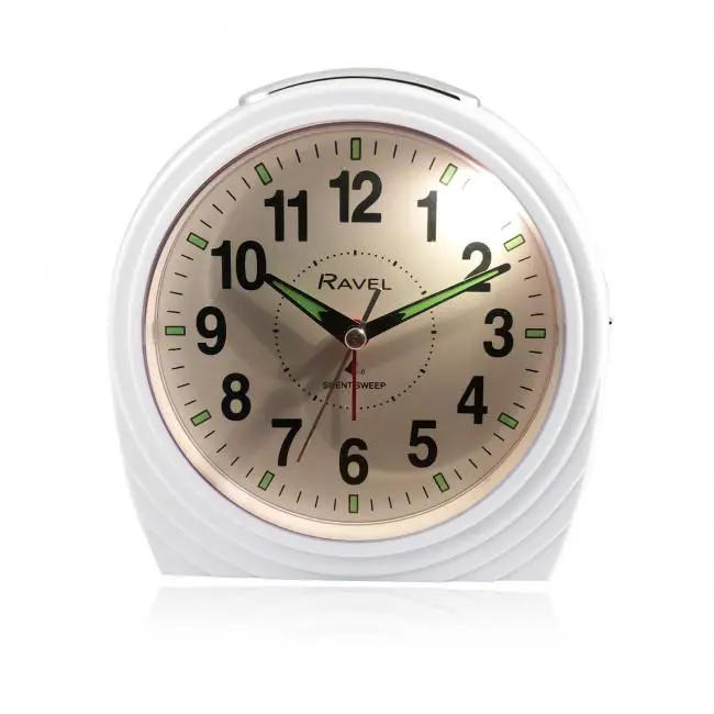 Ravel Ravel Large Art Deco Bedside / Mantel Quartz Alarm Clock - Gloss White RC035.4 - Clock