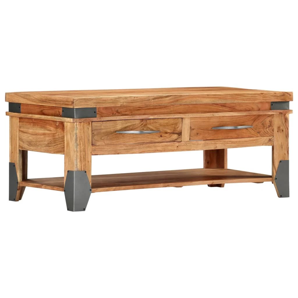 VidaXL Coffee Table 110x52x45 Cm Solid Acacia Wood With Lower Shelf For Living Room Decor by vidaXL