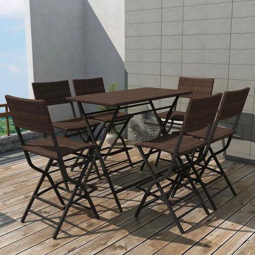 vidaXL vidaXL 7 Piece Folding Outdoor Dining Set Steel Poly Rattan Brown - Garden Set