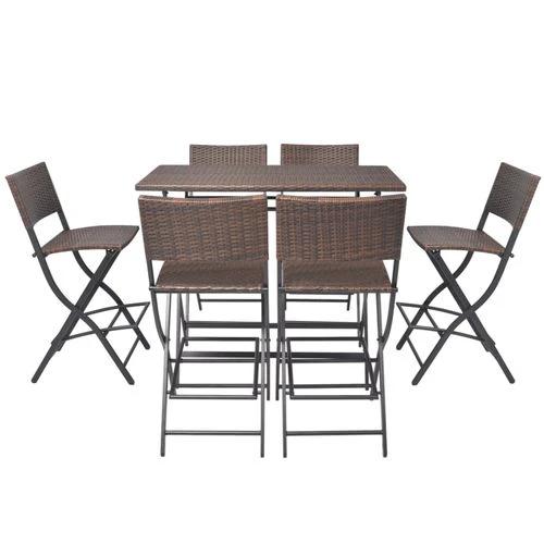 vidaXL vidaXL 7 Piece Folding Outdoor Dining Set Steel Poly Rattan Brown - Garden Set