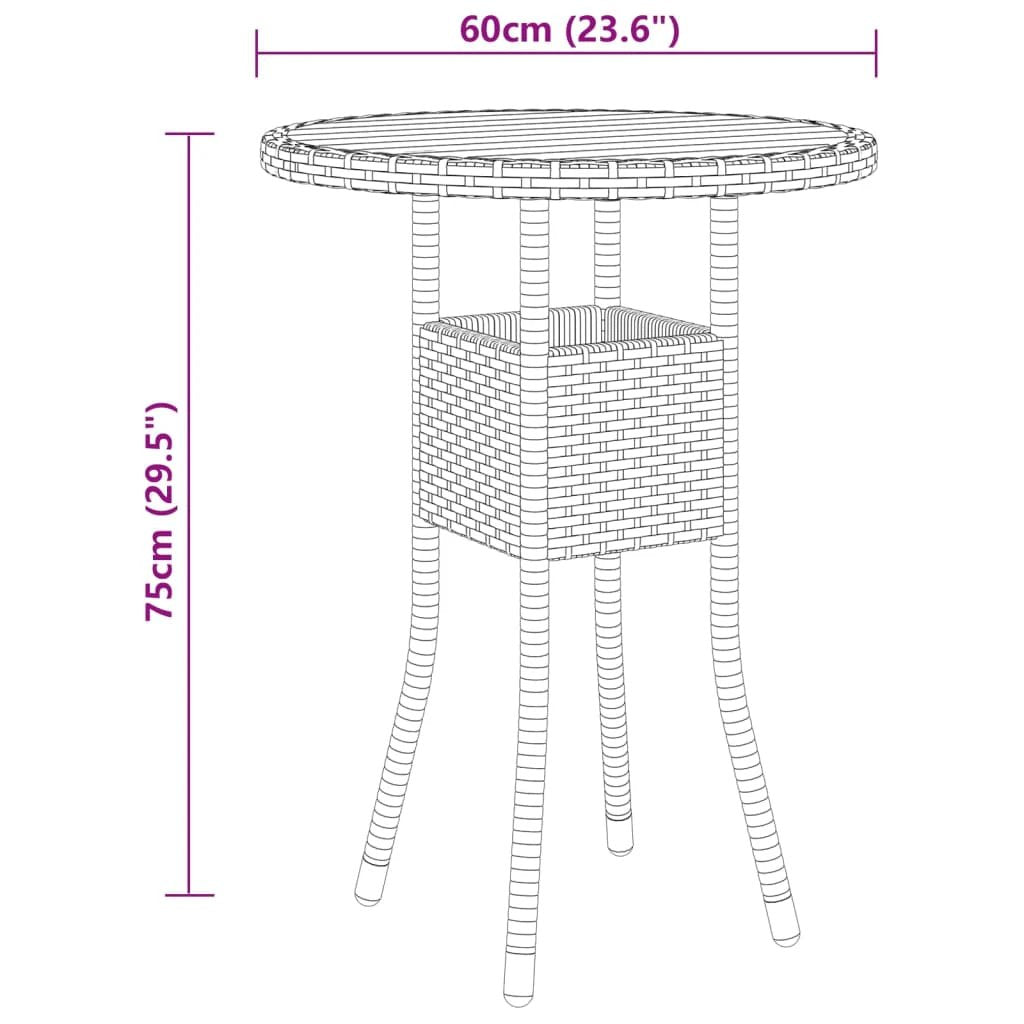 vidaXL vidaXL Garden Table Ø60x75 cm Acacia Wood and Poly Rattan Black - Uncategorized Garden Table