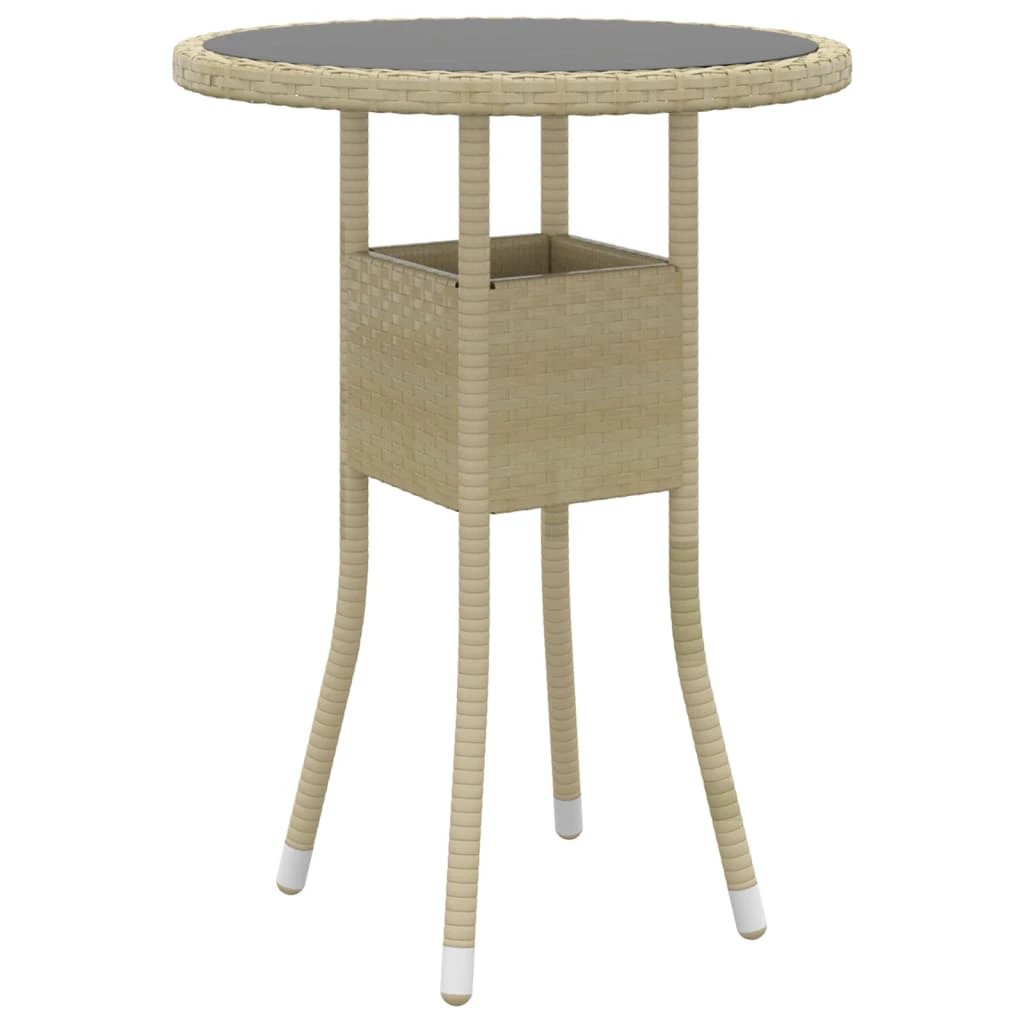 vidaXL vidaXL Garden Table Ø60x75 cm Tempered Glass and Poly Rattan Black - Garden Table