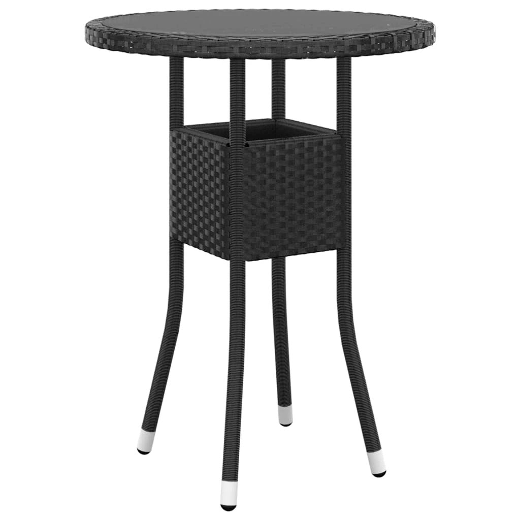 vidaXL Garden Table Ø60x75 cm Tempered Glass and Poly Rattan Black by vidaXL