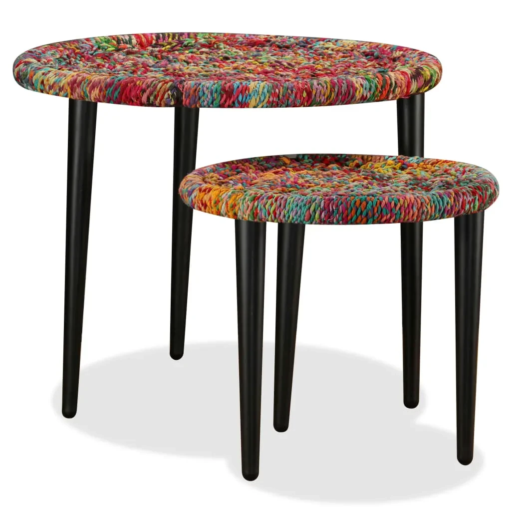 vidaXL Coffee Table Set Two Piece Nesting Tables Chindi Weave Multicolour Handmade For Living Room Decor by vidaXL