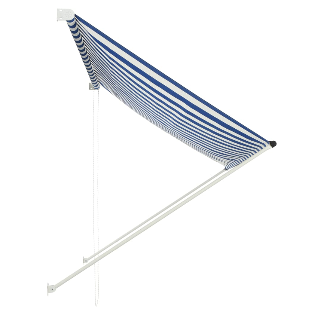 VidaXL Retractable Awning 100x150 cm Blue White PA-Coated Fabric UV-Resistant for Patio by vidaXL