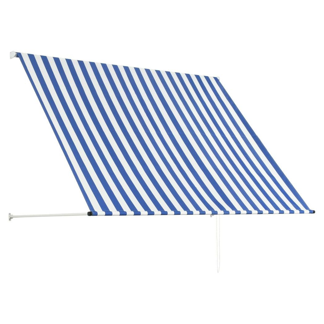 VidaXL Retractable Awning 100x150 cm Blue White PA-Coated Fabric UV-Resistant for Patio by vidaXL