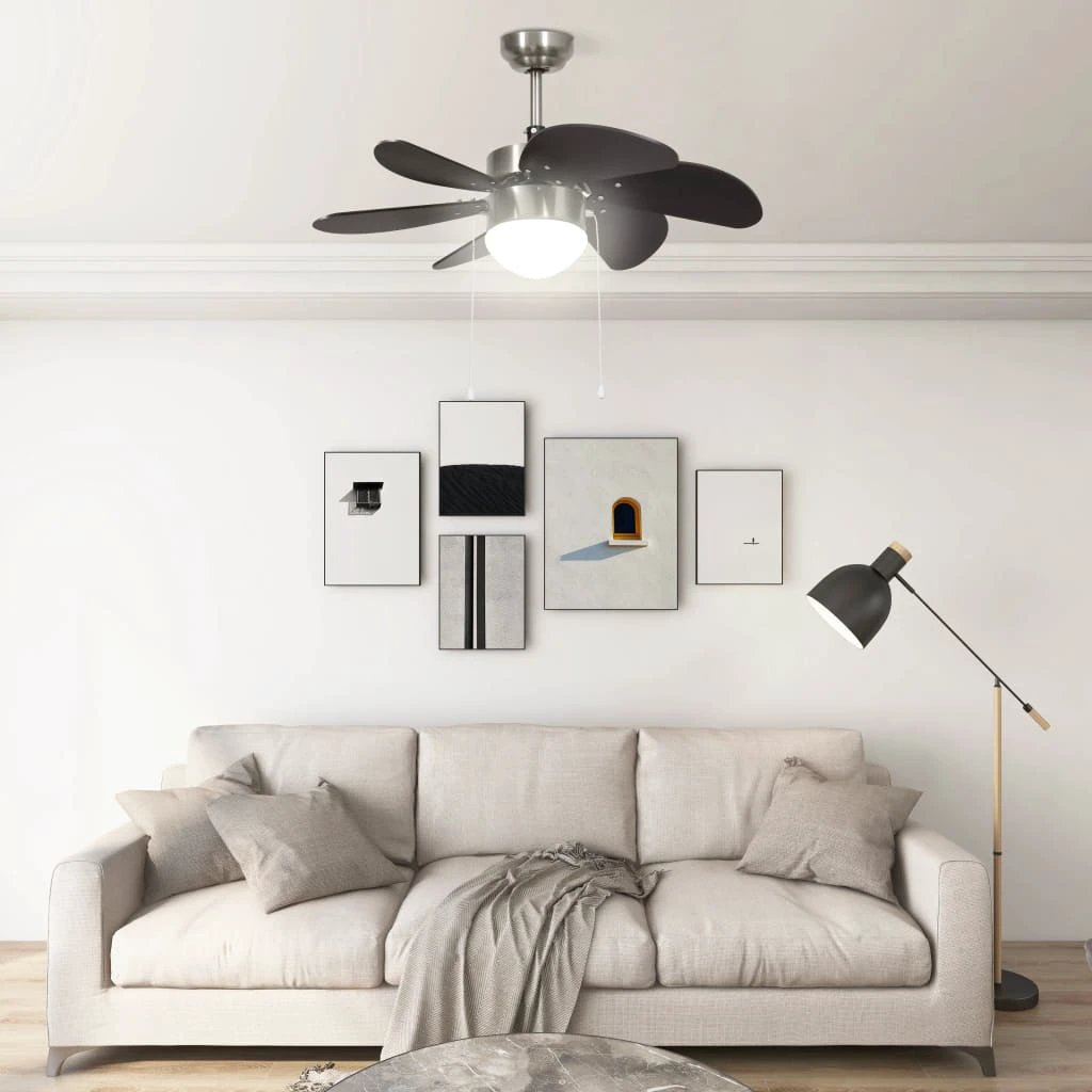 vidaXL vidaXL Ceiling Fan With Light 76 Cm Dark Brown Finish 3 Speed Pull Chain For Living Room - Ceiling Lights