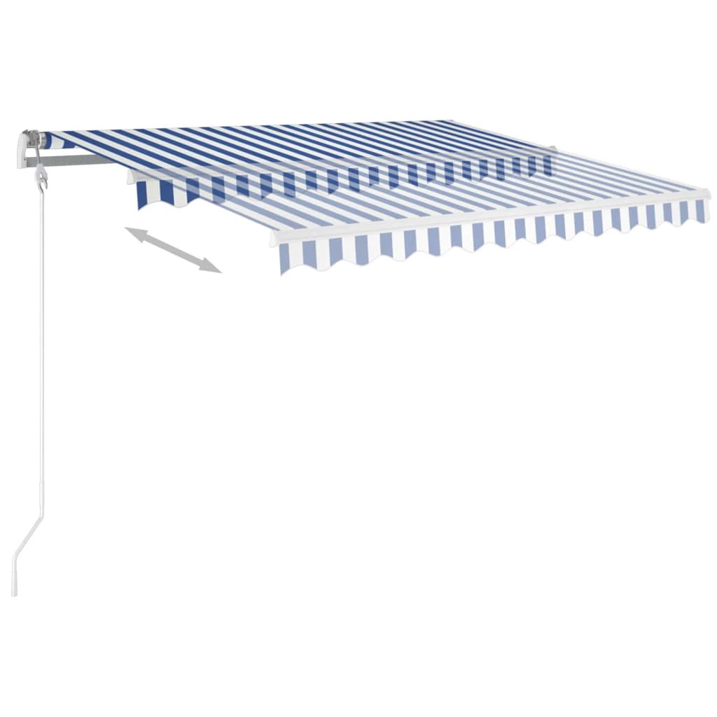vidaXL VidaXL Freestanding Manual Retractable Awning 300x250 Cm Blue White UV Resistant Outdoor Patio - Cover
