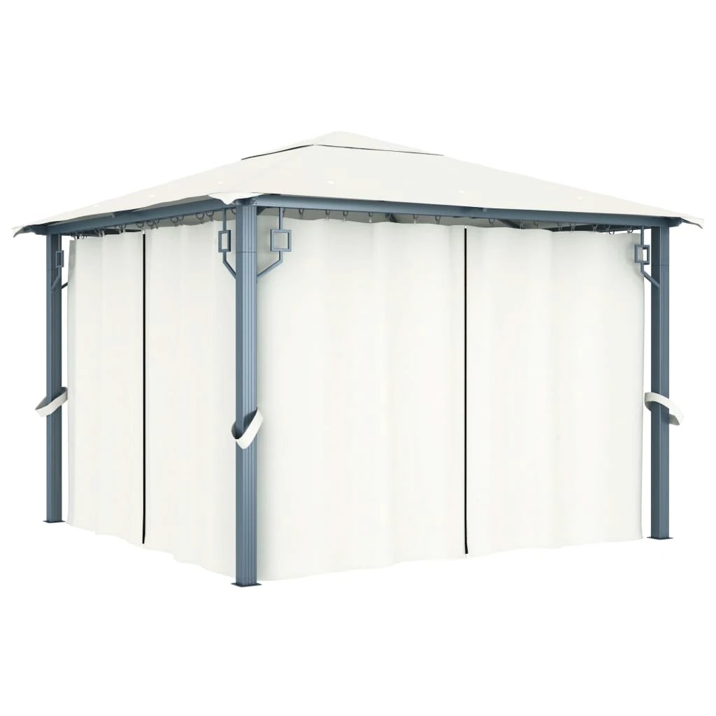 vidaXL Gazebo with Curtain&LED String Lights 3x3 m Cream Aluminium by vidaXL