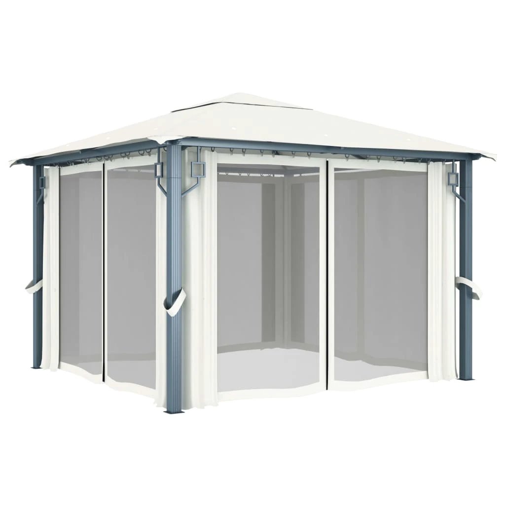 vidaXL Gazebo with Curtain&LED String Lights 3x3 m Cream Aluminium by vidaXL
