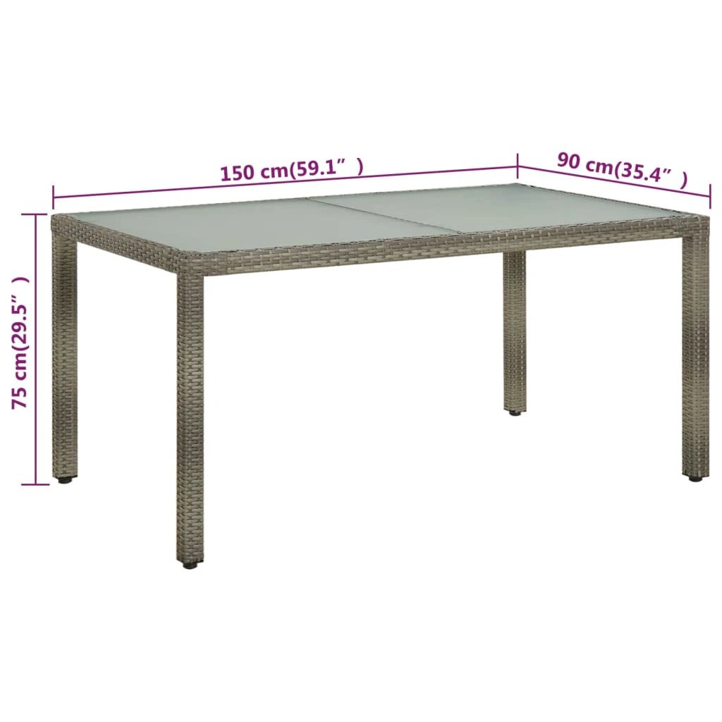 vidaXL vidaXL Garden Table 90x90x75 cm Tempered Glass and Poly Rattan Brown - Garden Table
