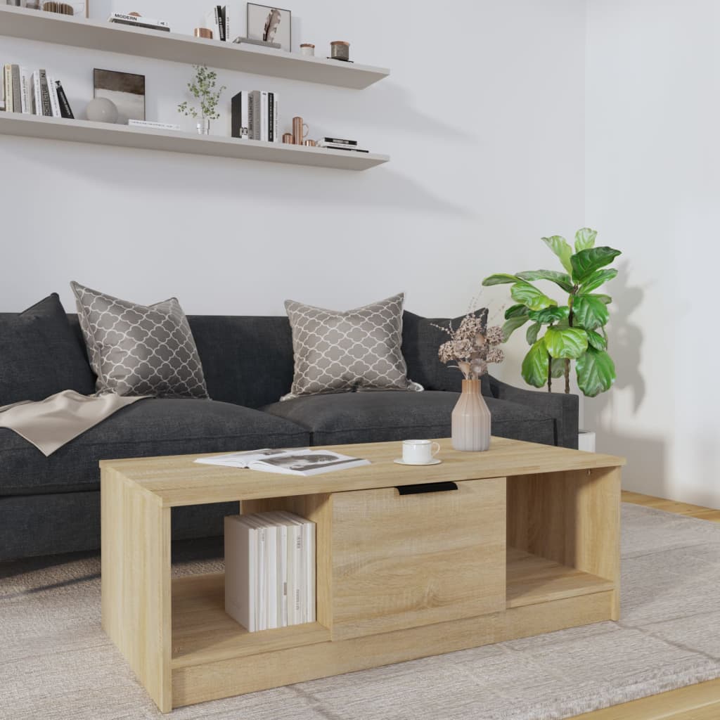 vidaXL VidaXL Coffee Table 102x50x36 cm Three-Compartment Storage Smoked Oak Living Room Decor - Coffee Table